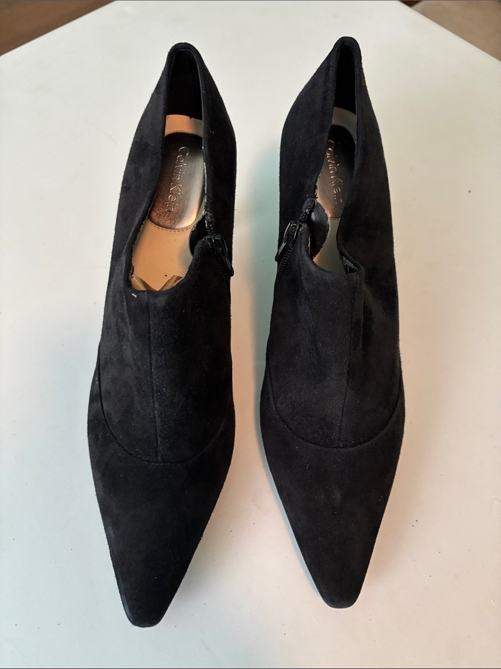 Calvin Klein Black Suede Zipped Pointed Toe Heeled Pumps Size 9M